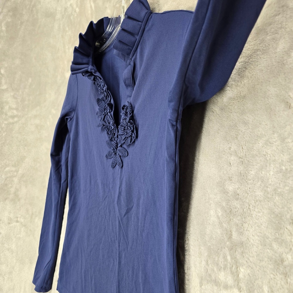 Lilly Pulitzer Luxletic Top Womens XXS Blue Floral Ruffle Preppy Athleisure Golf - Picture 9 of 12
